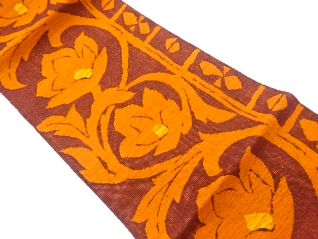 リサイクル　手織り真綿紬草花模様織出し名古屋帯